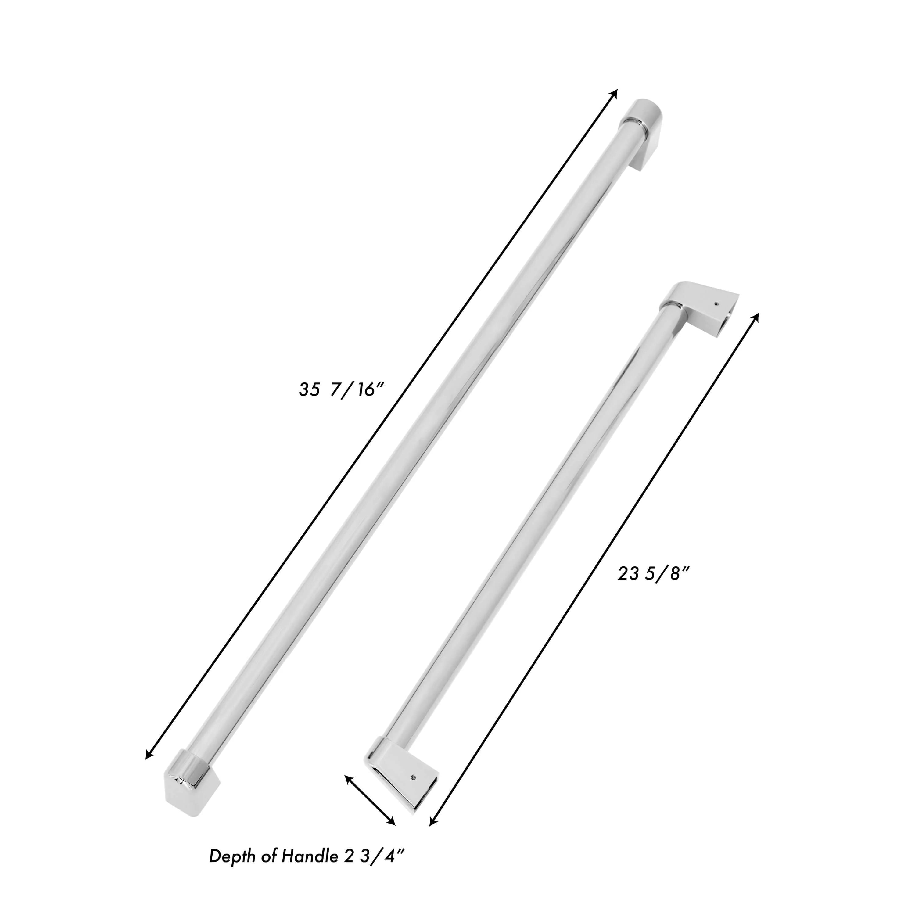 Pair of brushed metal refrigerator door handles with mounting brackets, length shown