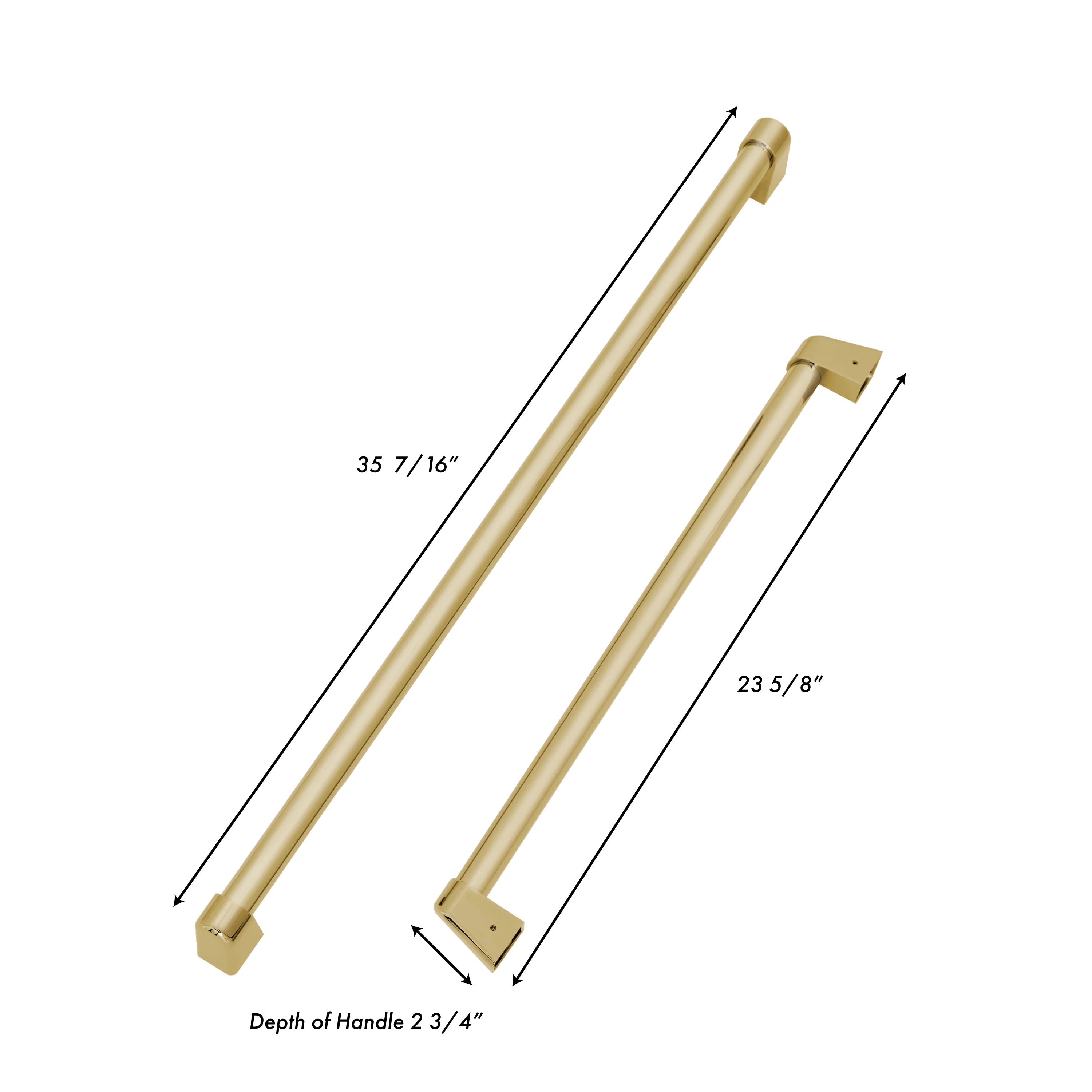 Champagne bronze refrigerator handle pair with measurements and depth 2 3/4 in