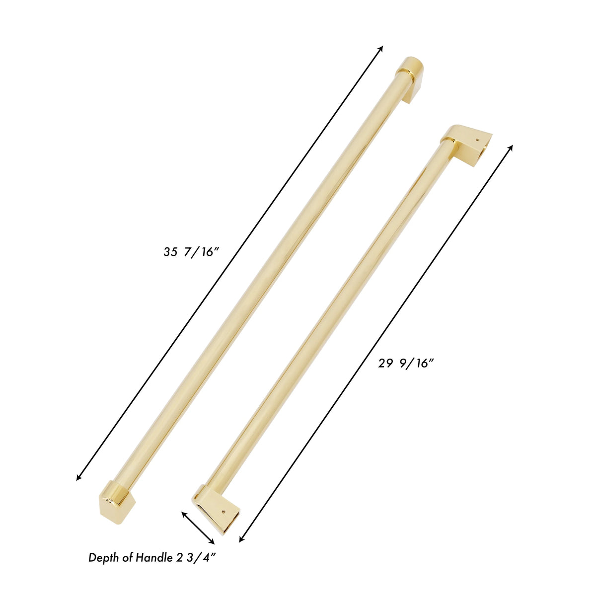 Champagne bronze refrigerator door handles, long bar style with end caps and dimensions