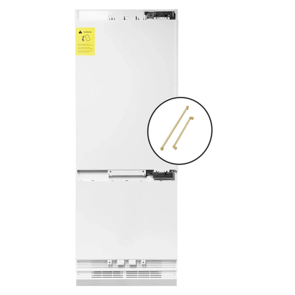 ZLINE Autograph Edition 30-Inch 16.1 cu. ft. Panel Ready Built-in 2-Door Bottom Freezer Refrigerator with Internal Water and Ice Dispenser with Champagne Bronze Handles (RBIVZ-30-CB)