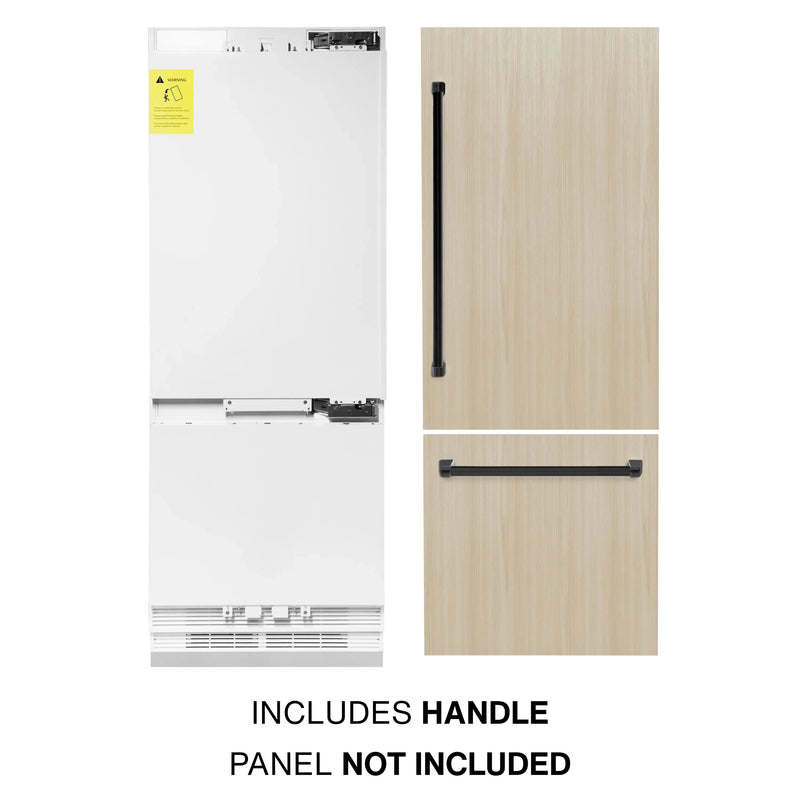 ZLINE Autograph Edition 30-Inch 16.1 cu. ft. Panel Ready Built-in 2-Door Bottom Freezer Refrigerator with Internal Water and Ice Dispenser with Matte Black Handles (RBIVZ-30-MB)