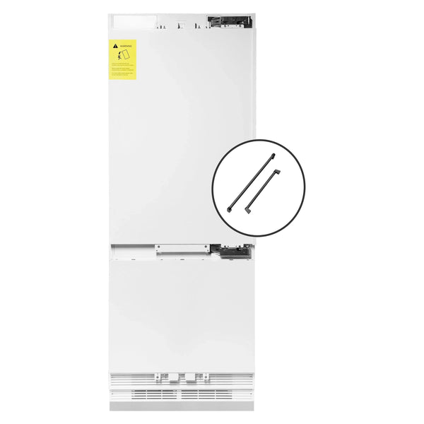 ZLINE Autograph Edition 30-Inch 16.1 cu. ft. Panel Ready Built-in 2-Door Bottom Freezer Refrigerator with Internal Water and Ice Dispenser with Matte Black Handles (RBIVZ-30-MB)