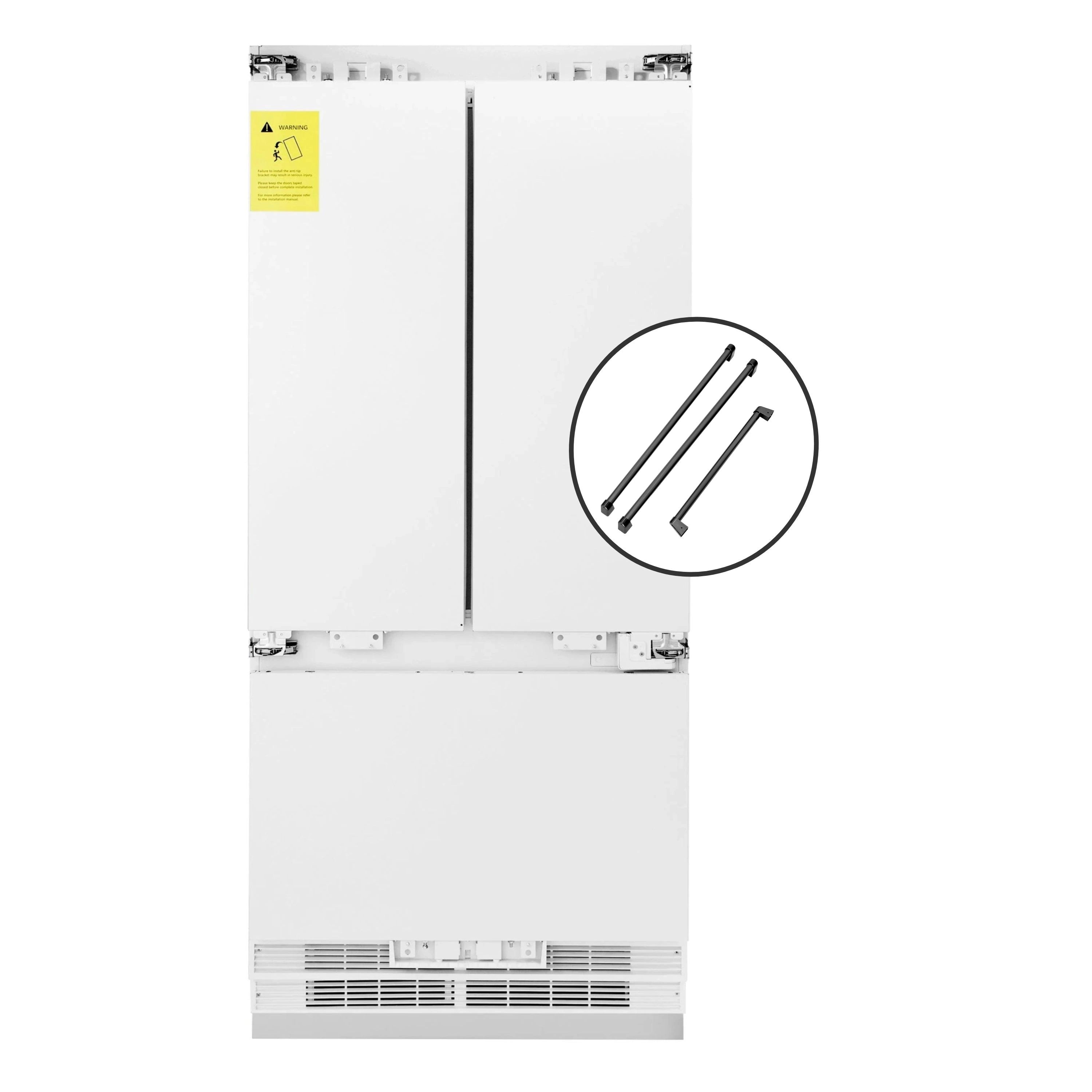 Built-in refrigerator frame with included handle pair shown in inset
