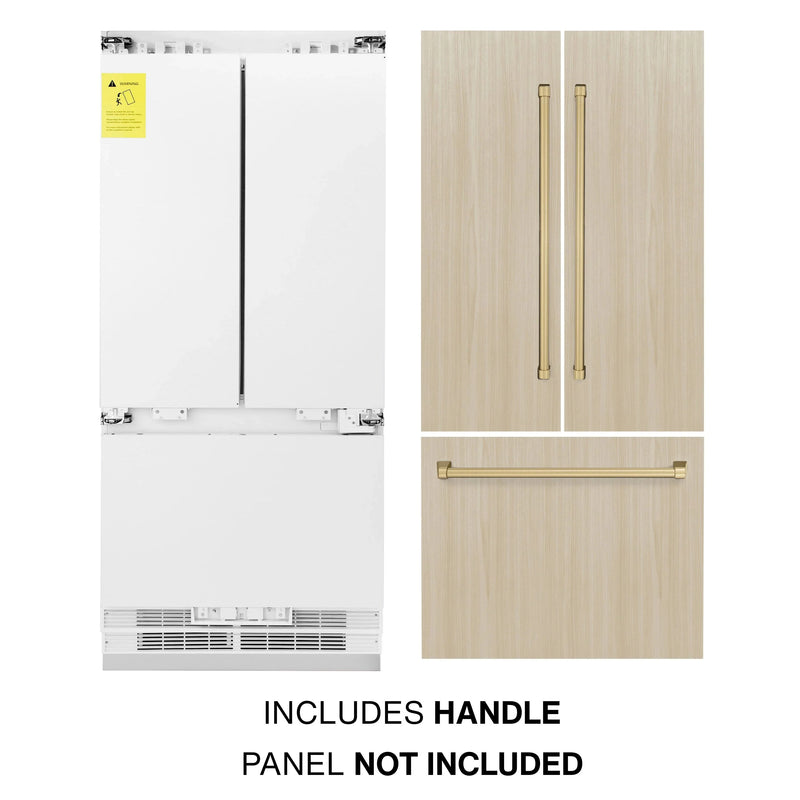 ZLINE Autograph Edition 36-Inch 19.6 cu. ft. Panel Ready Built-in 3-Door French Door Refrigerator with Internal Water and Ice Dispenser with Champagne Bronze Handles (RBIVZ-36-CB)