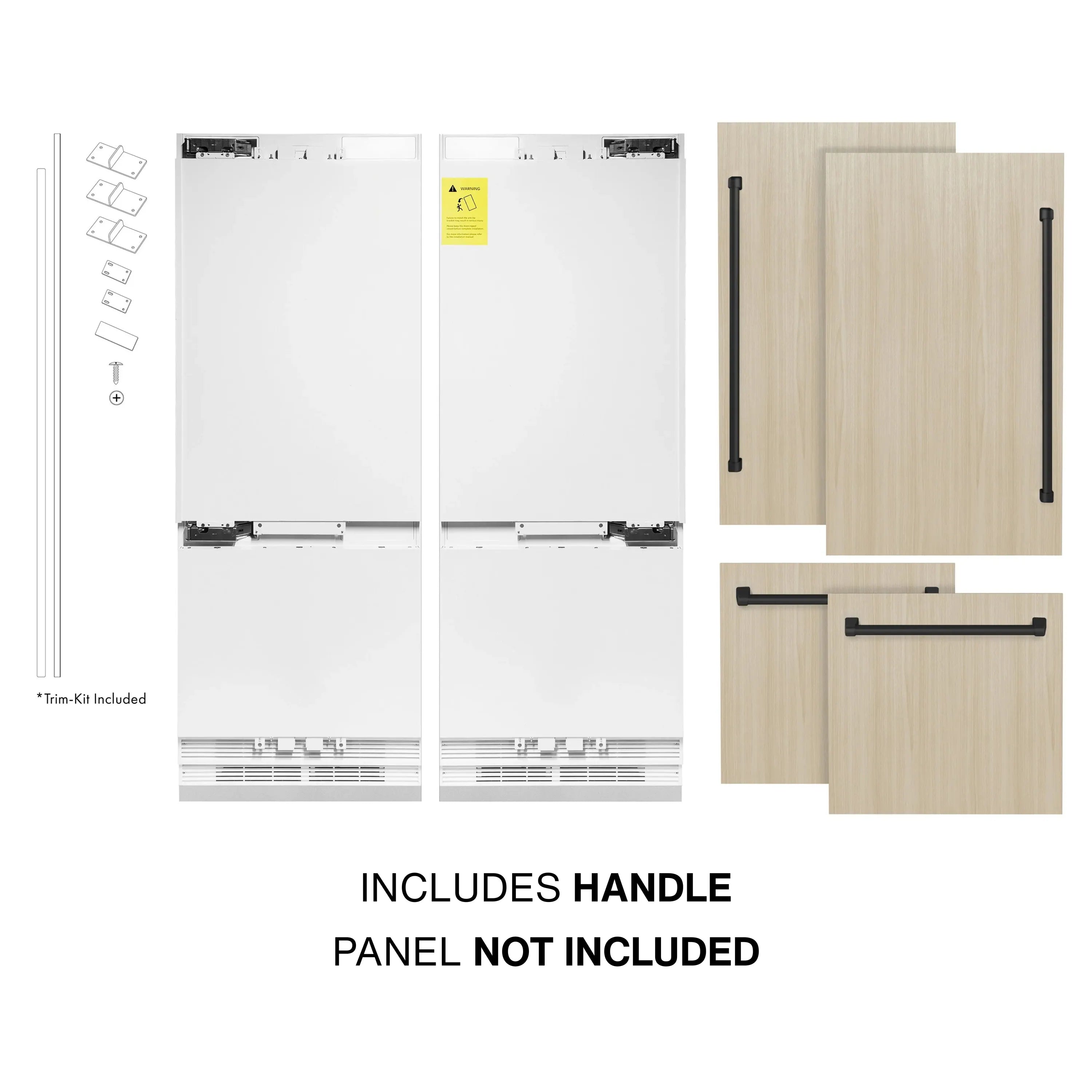 Refrigerator kit includes matte black handle; panel not included