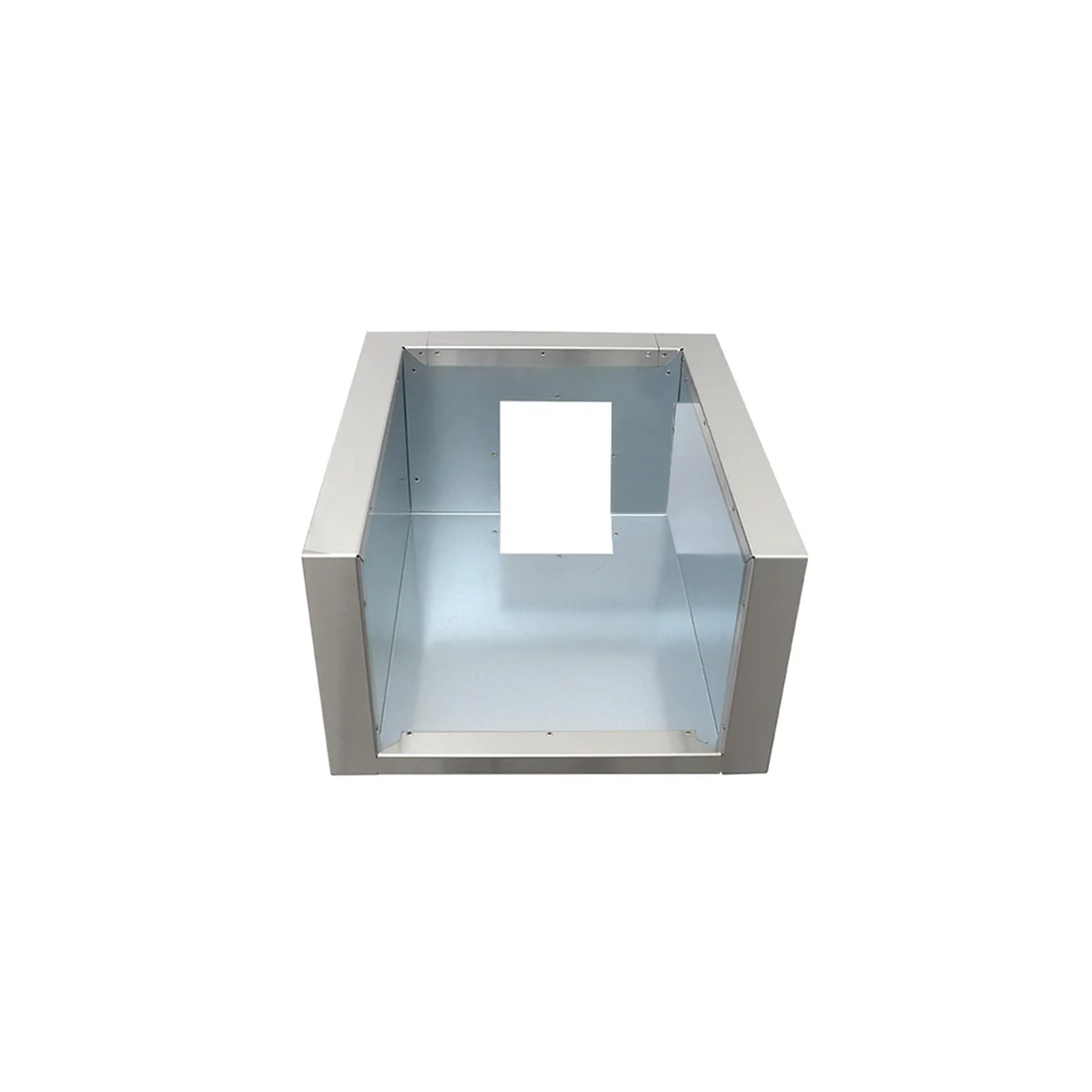 Stainless liner jacket with open top, rectangular frame and interior side walls