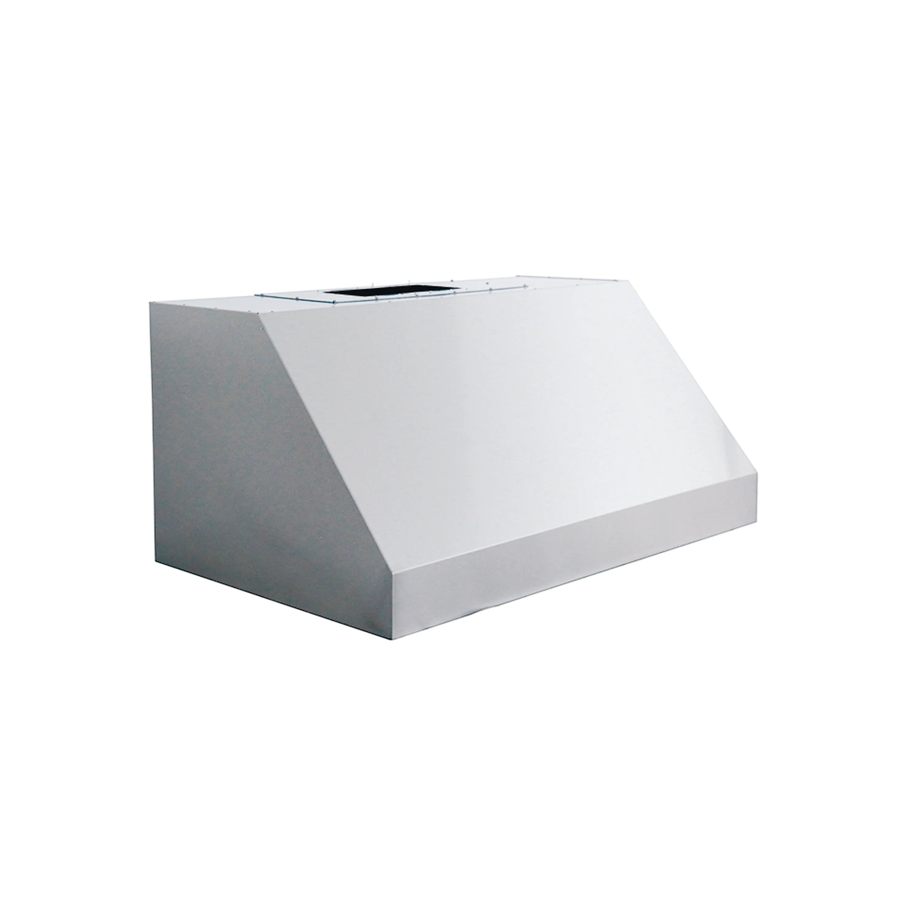 36-inch stainless vent hood canopy with duct opening on top, angled view