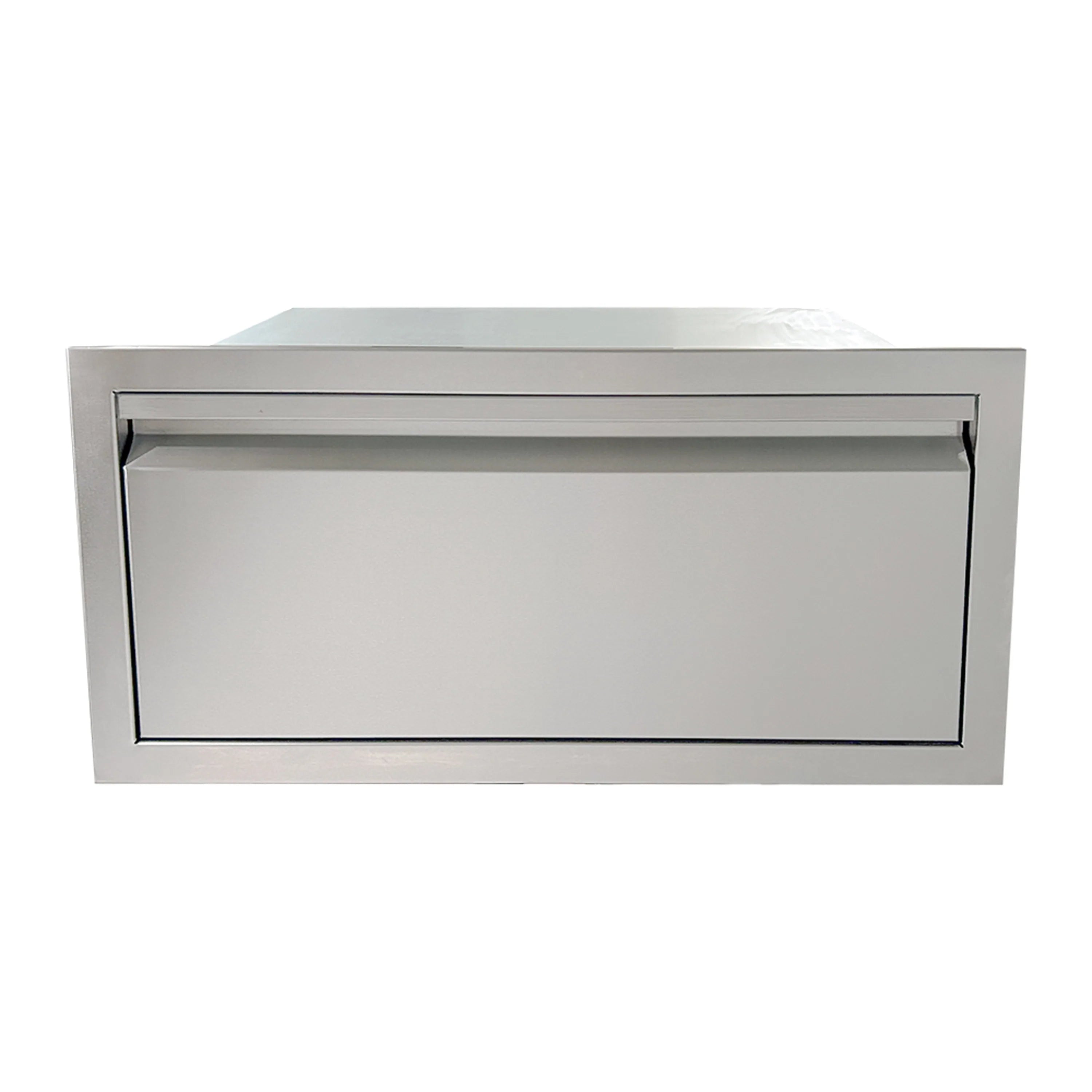 Large metal tool drawer with front panel and recessed handle