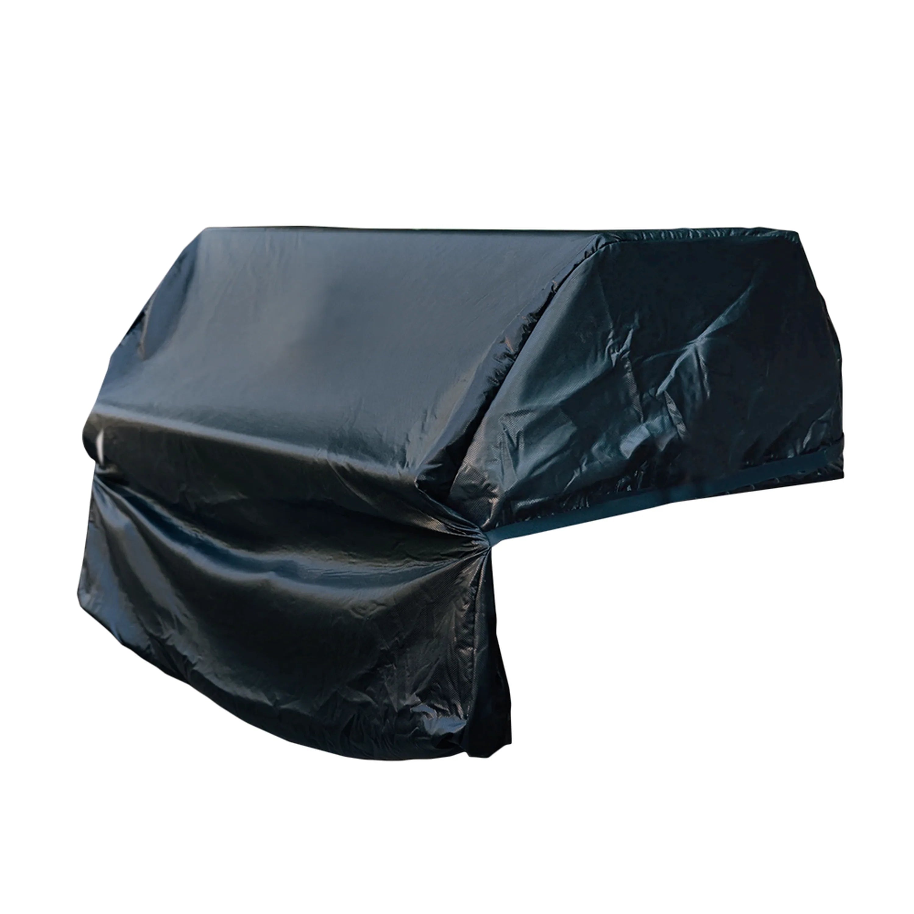 Dark vinyl cover with folded corners for built-in outdoor unit
