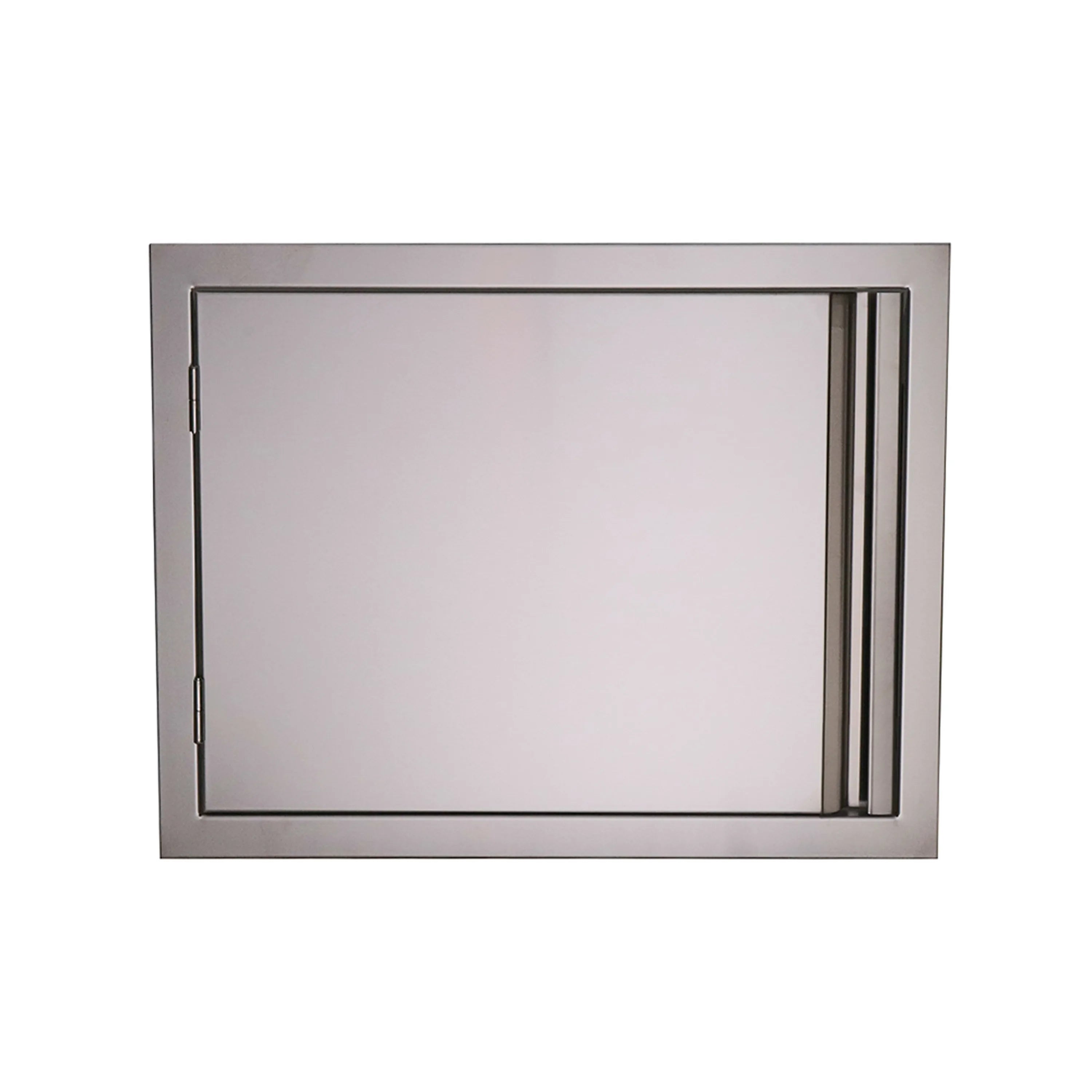 Horizontal fully enclosed access door, brushed metal frame with closed panel