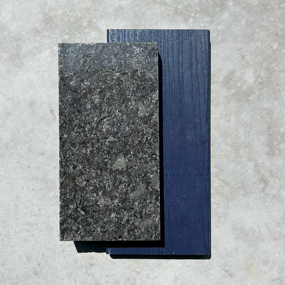 FINISH SWATCH 2 - black granite with blue cabinet