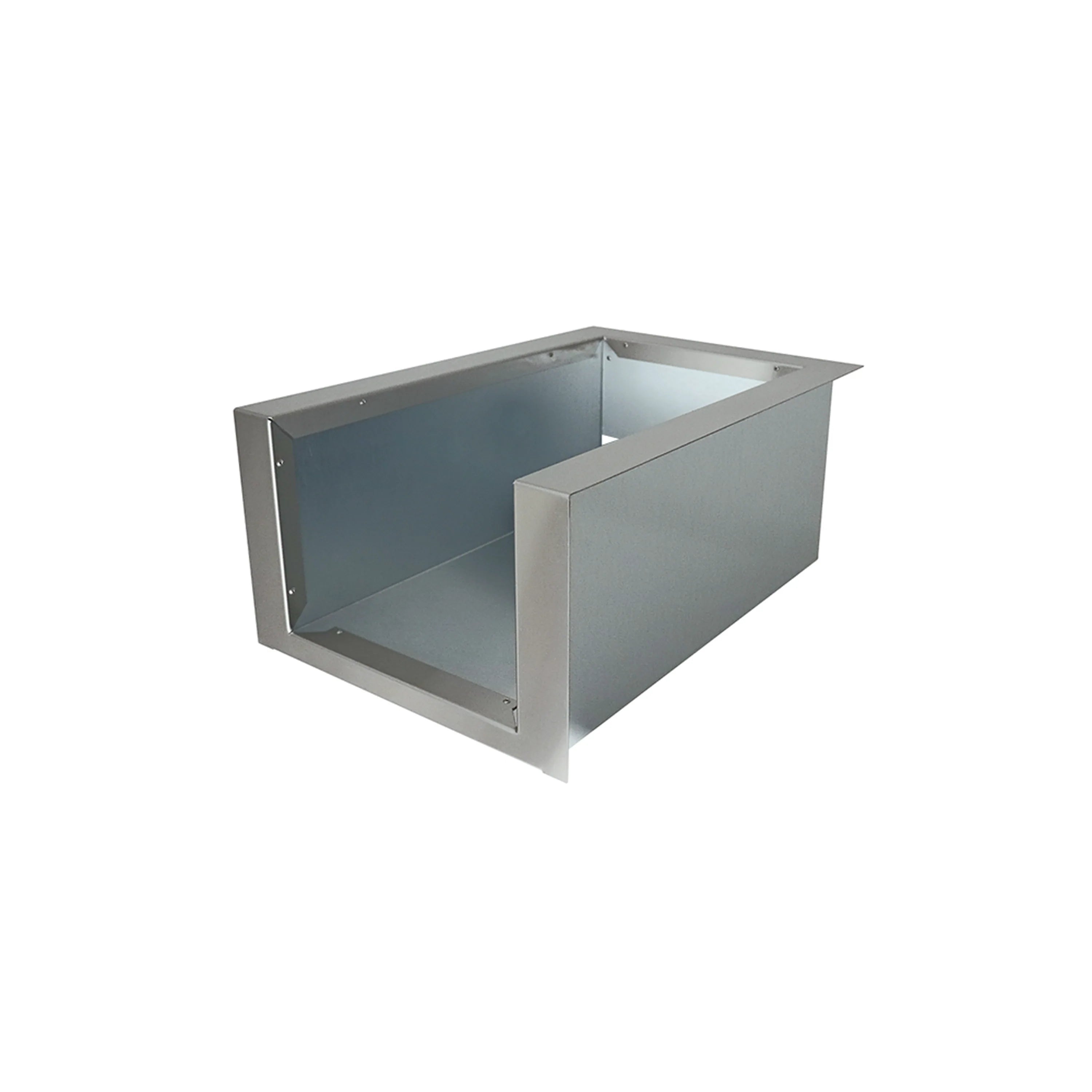 Stainless steel liner jacket with open front and hinged interior panels
