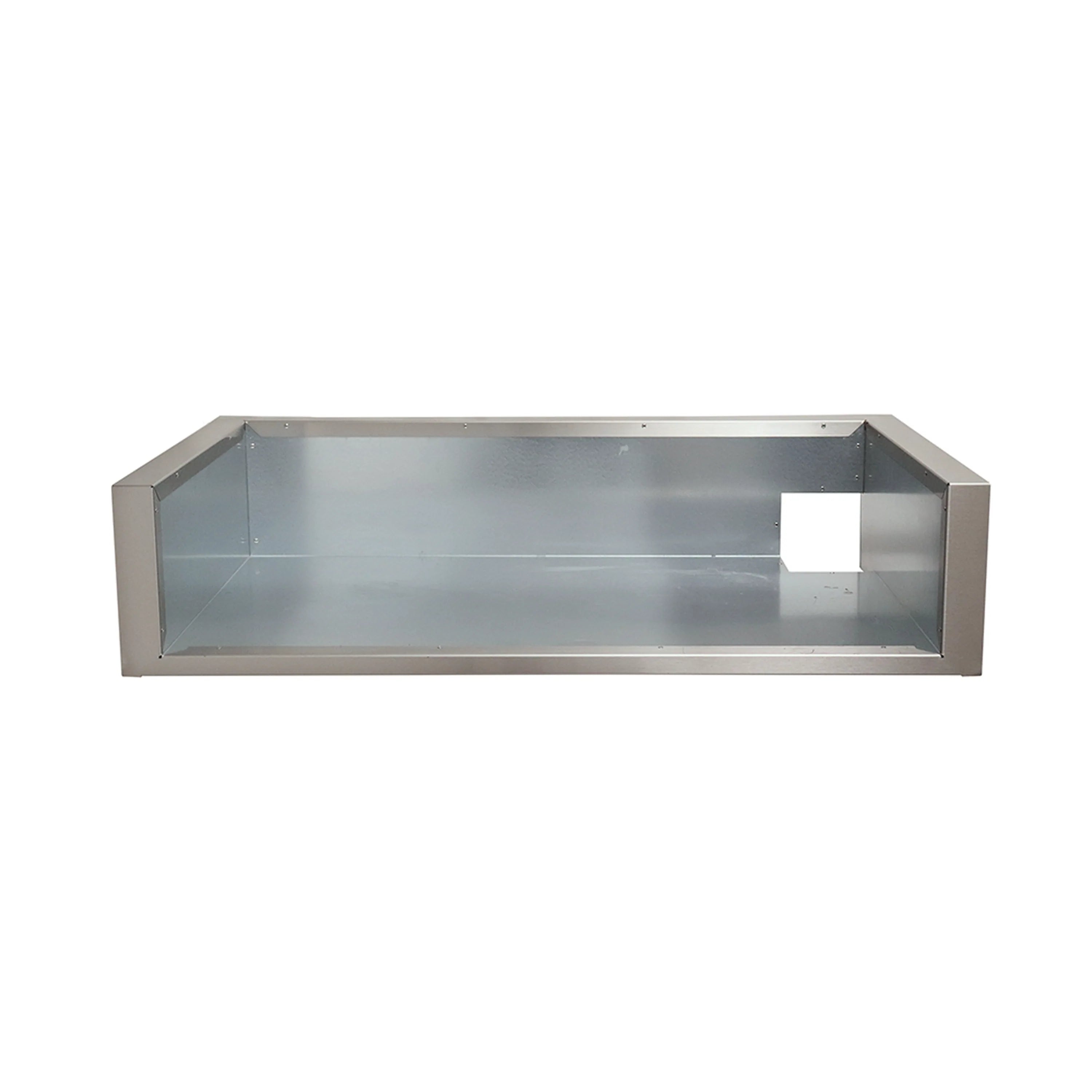 Stainless steel grill liner with open center, straight sides, brushed stainless finish