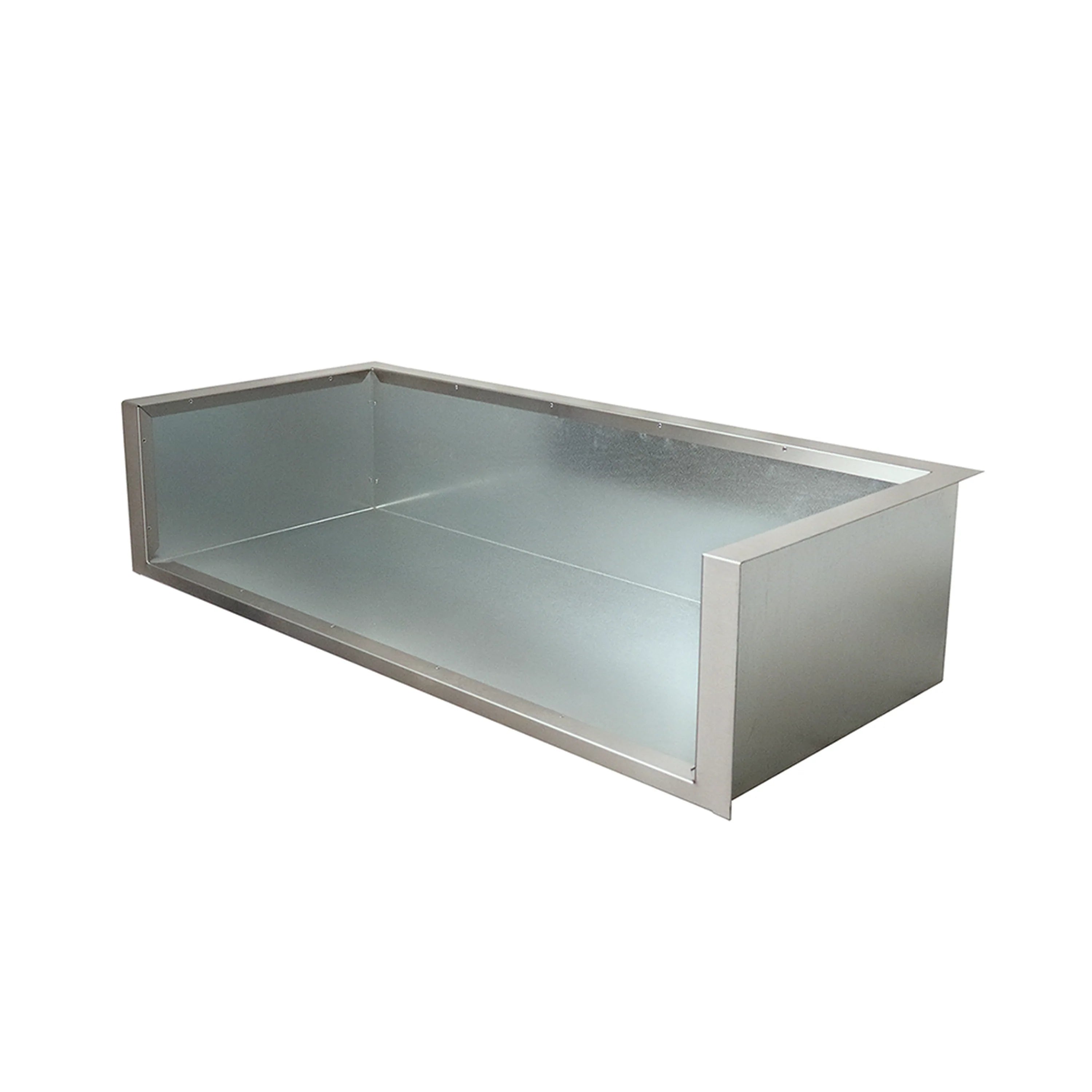 Stainless steel grill liner insert with open rectangular tray and side panels