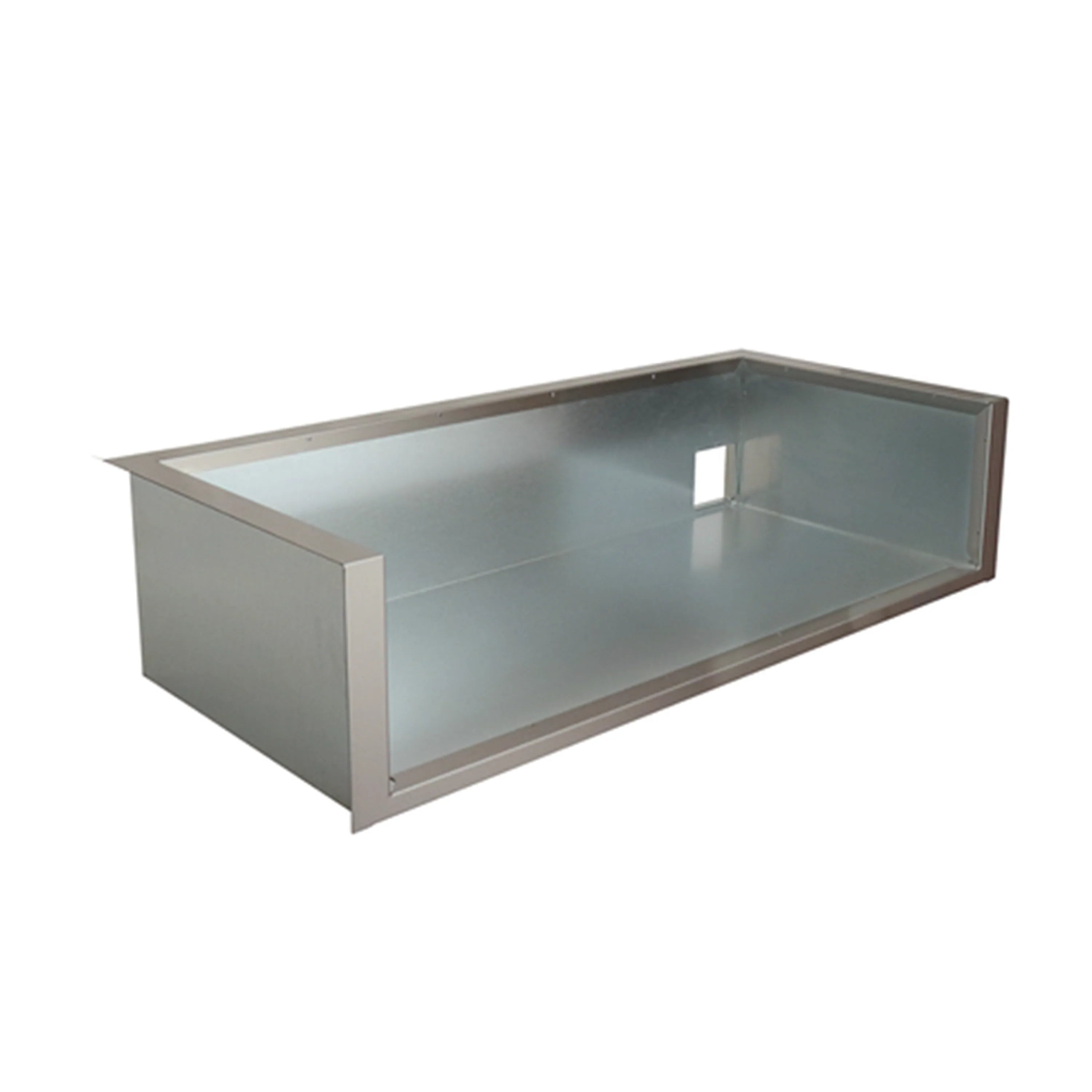 Stainless steel grill liner insert, rectangular open box with raised side walls