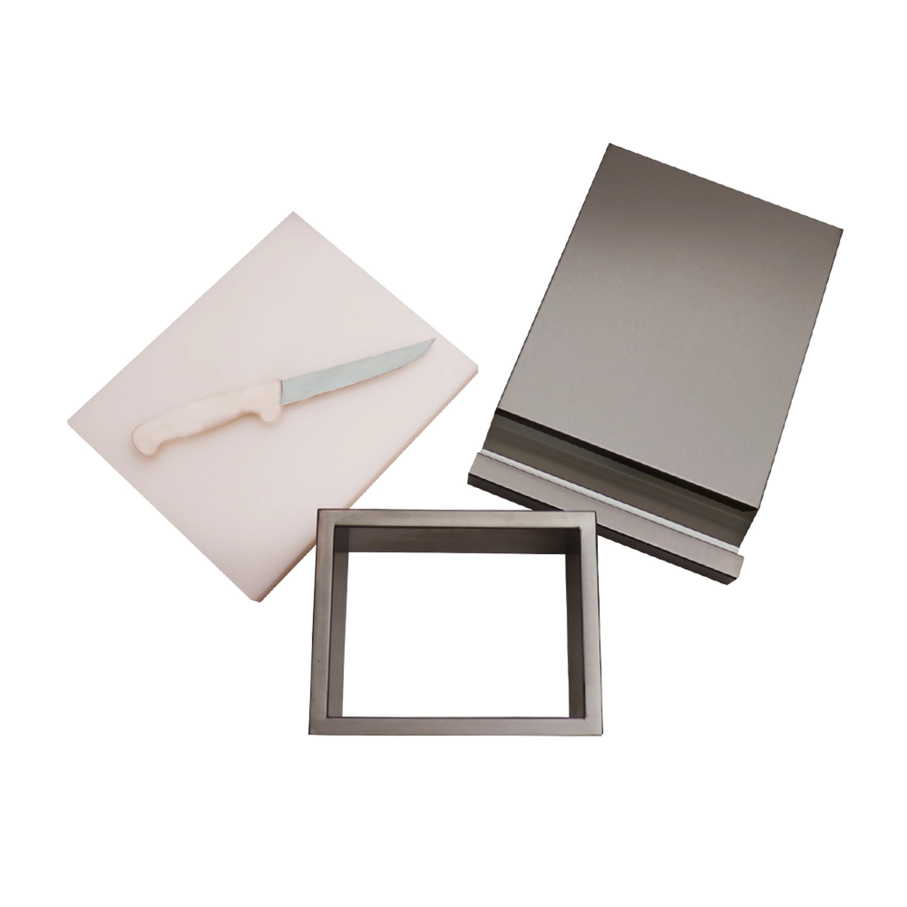 Trash chute cover plate, cutting board, and metal mounting frame set