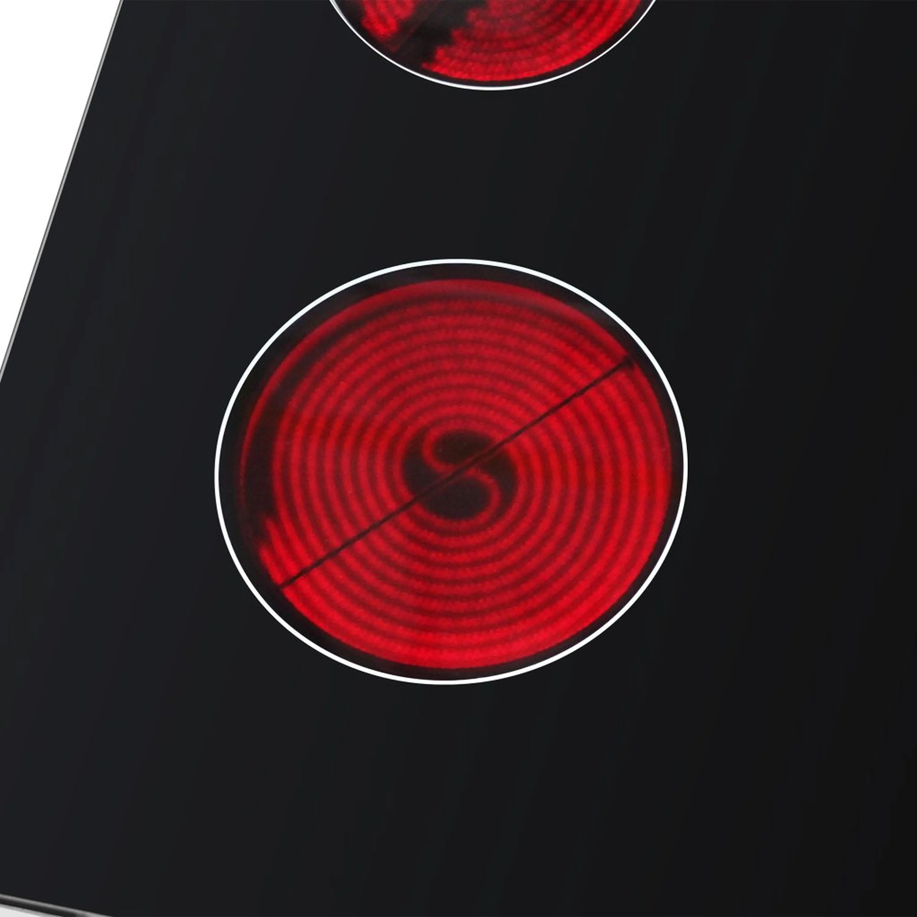 30-inch electric range cooktop with two red coil burners on black glass surface