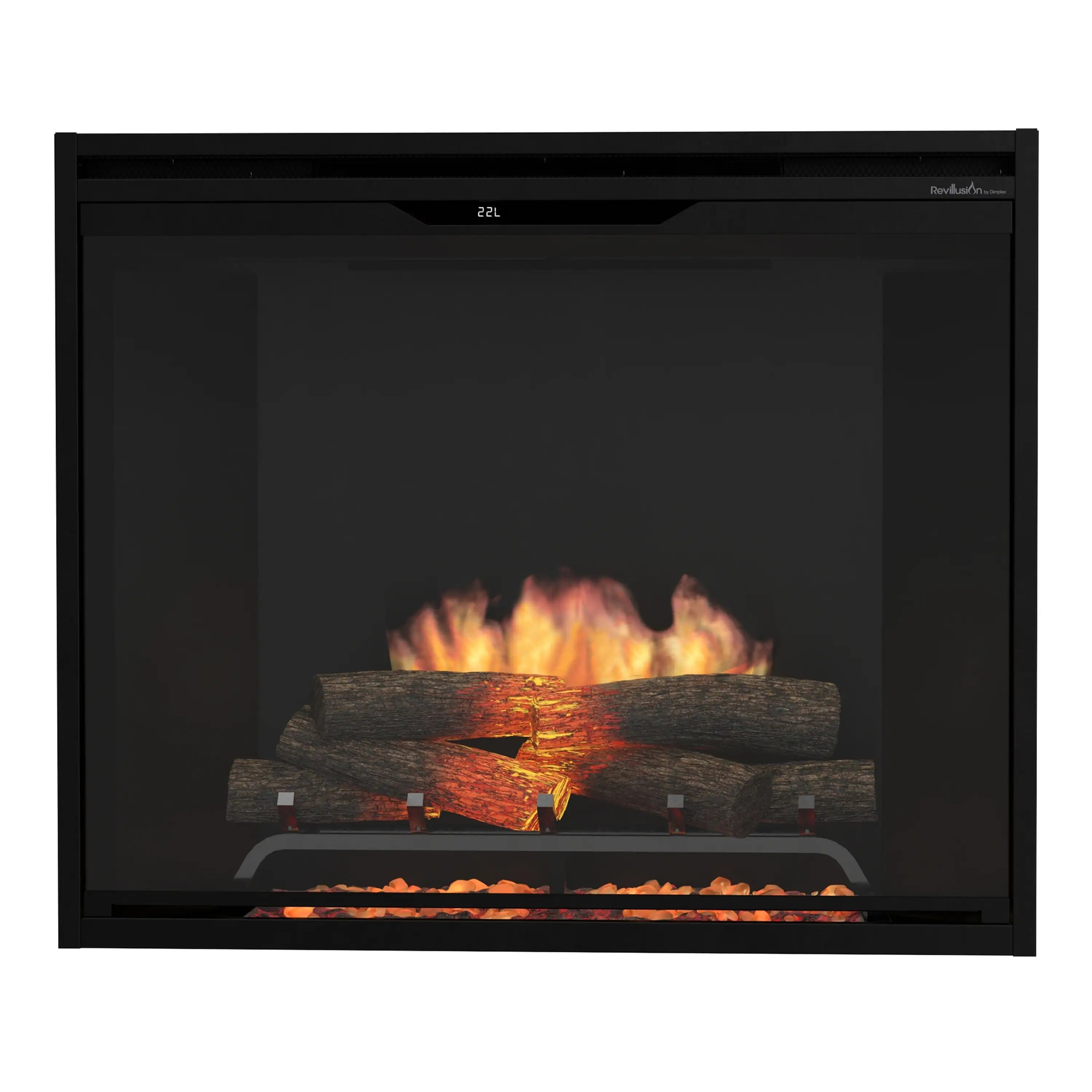 Black built-in electric firebox with LED log flame effect and ember bed