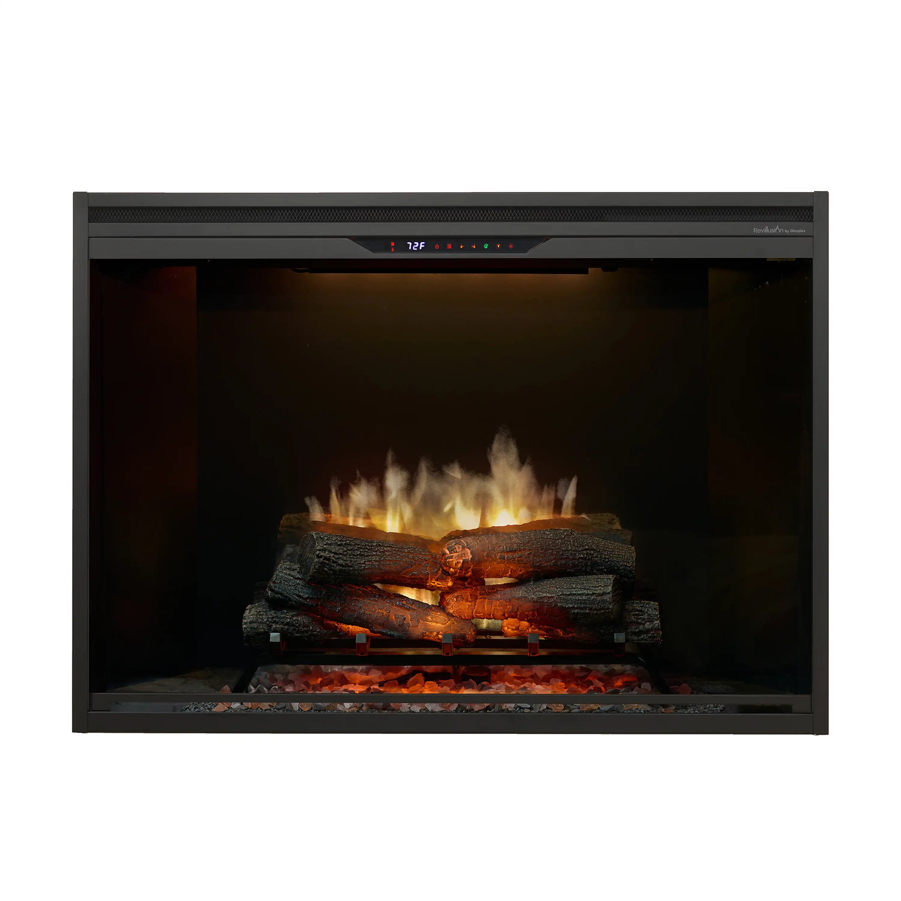 Black built-in electric firebox with flame effect and ember bed