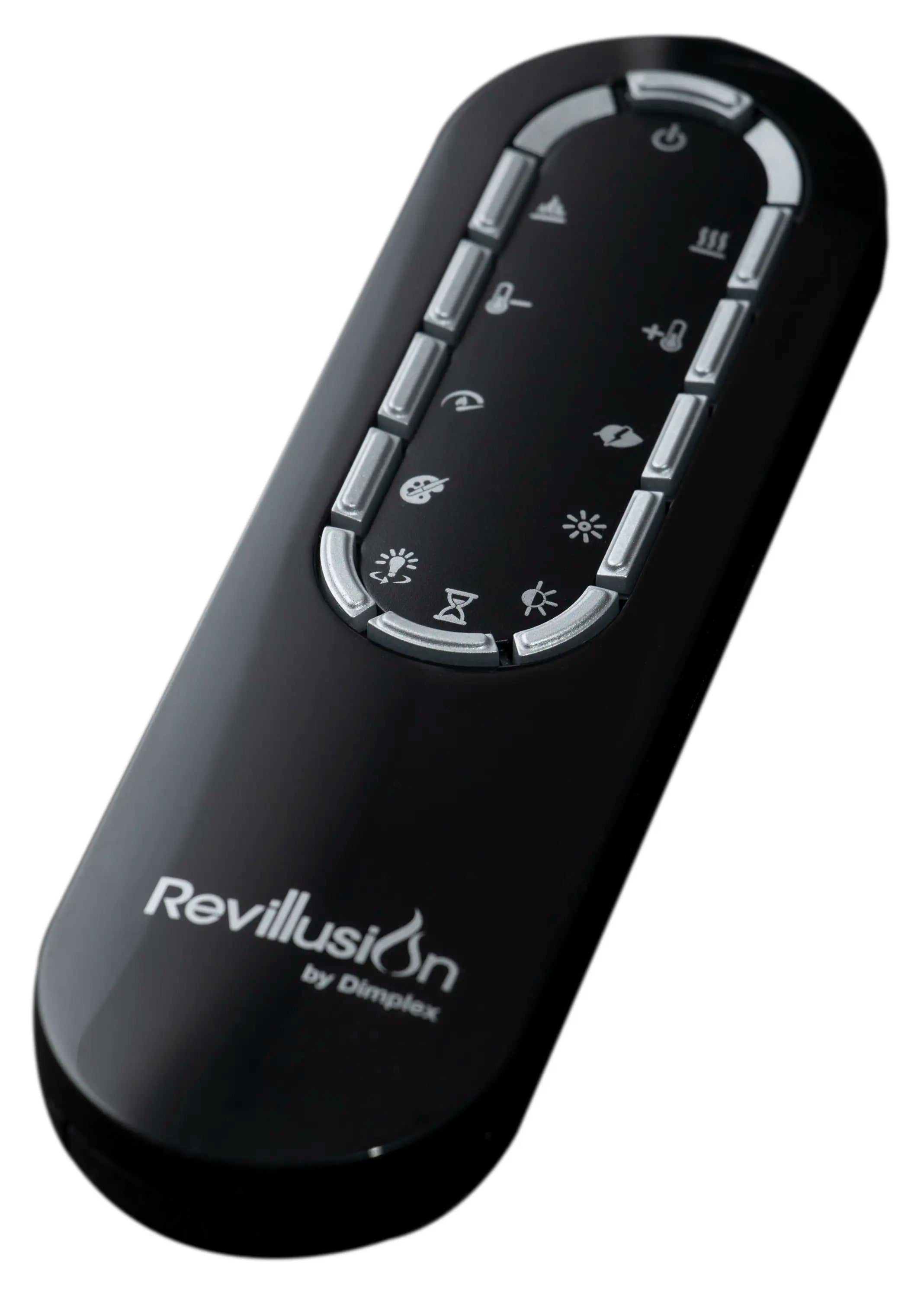 Black Revillusion electric fireplace remote with button icons