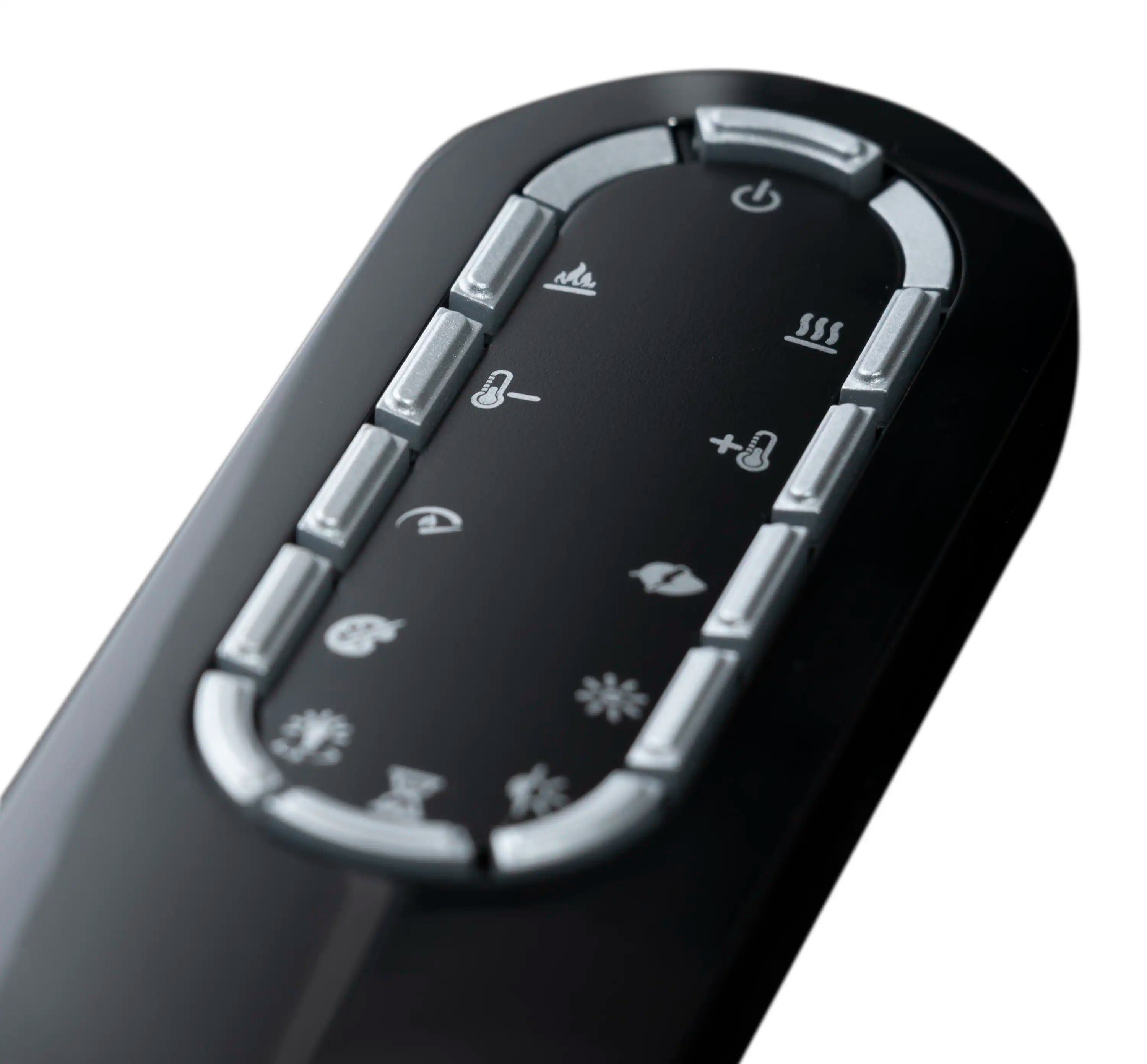 Black Revillusion remote control with button icons on a glossy control face