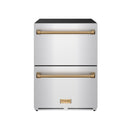 Gordon Ramsay by Thor Kitchen 24-Inch Undercounter Built-In or Freestanding Drawer Refrigerator in Stainless Steel with Bronze Trim (RF24U-BRZ)
