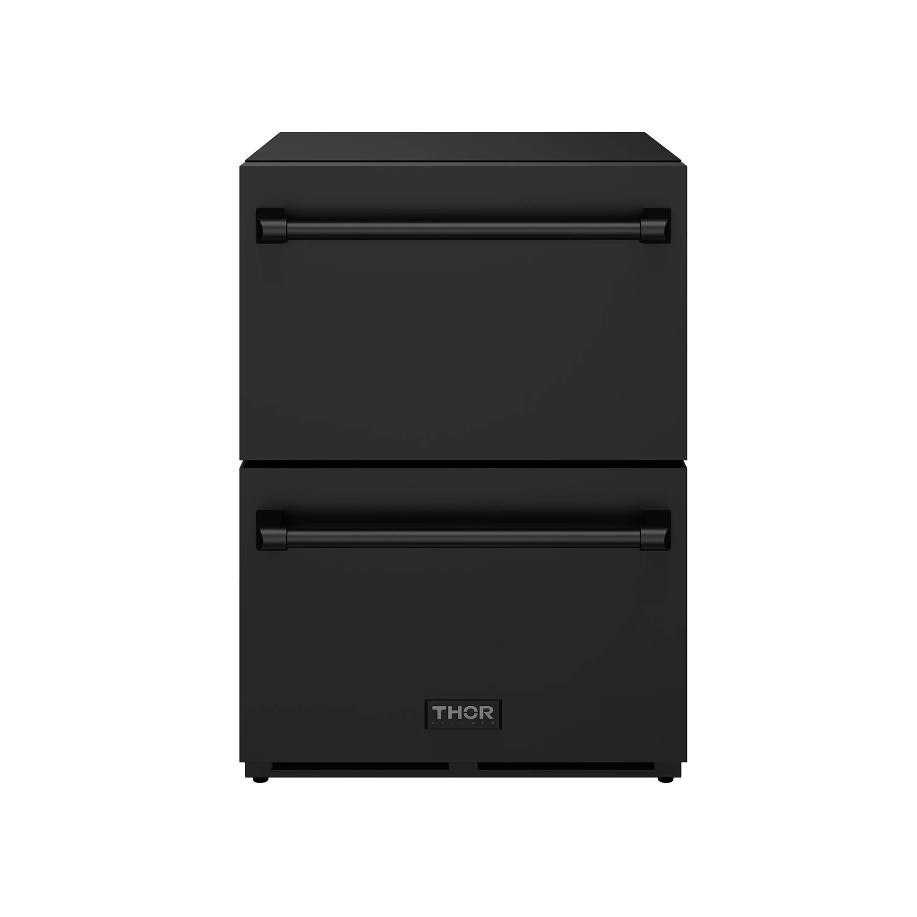 Black two-drawer refrigerator unit with top and bottom bar handles