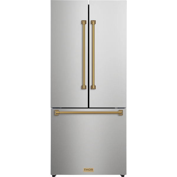 Thor Kitchen Gordon Ramsay Series 30-Inch 17.5 cu ft French Door Counter Depth Refrigerator with Ice Maker in Stainless Steel with Bronze Trim (RF3017FFD99-BRZ)