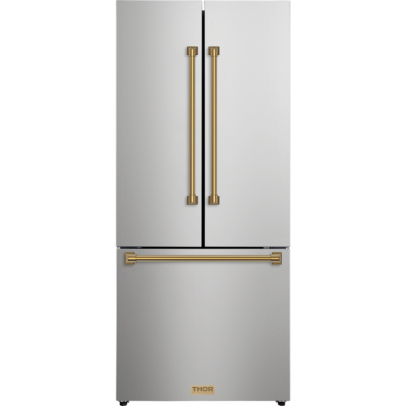 Thor Kitchen Gordon Ramsay Series 30-Inch 17.5 cu ft French Door Counter Depth Refrigerator with Ice Maker in Stainless Steel with Bronze Trim (RF3017FFD99-BRZ)