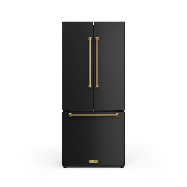 Thor Kitchen Gordon Ramsay Series 30-Inch 17.5 cu ft French Door Counter Depth Refrigerator with Ice Maker in Black with Bronze Trim (RF3017FFD00-BRZ)