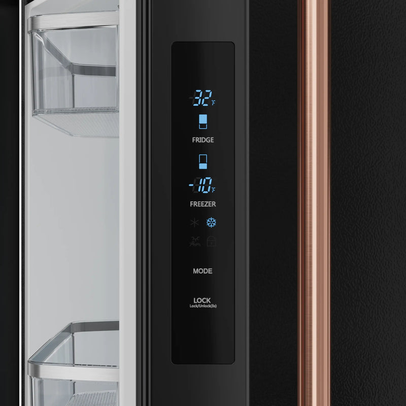 Thor Kitchen Gordon Ramsay Series 30-Inch 17.5 cu ft French Door Counter Depth Refrigerator with Ice Maker in Black with Rose Gold Trim (RF3017FFD00-RSG)