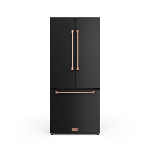 Thor Kitchen Gordon Ramsay Series 30-Inch 17.5 cu ft French Door Counter Depth Refrigerator with Ice Maker in Black with Rose Gold Trim (RF3017FFD00-RSG)