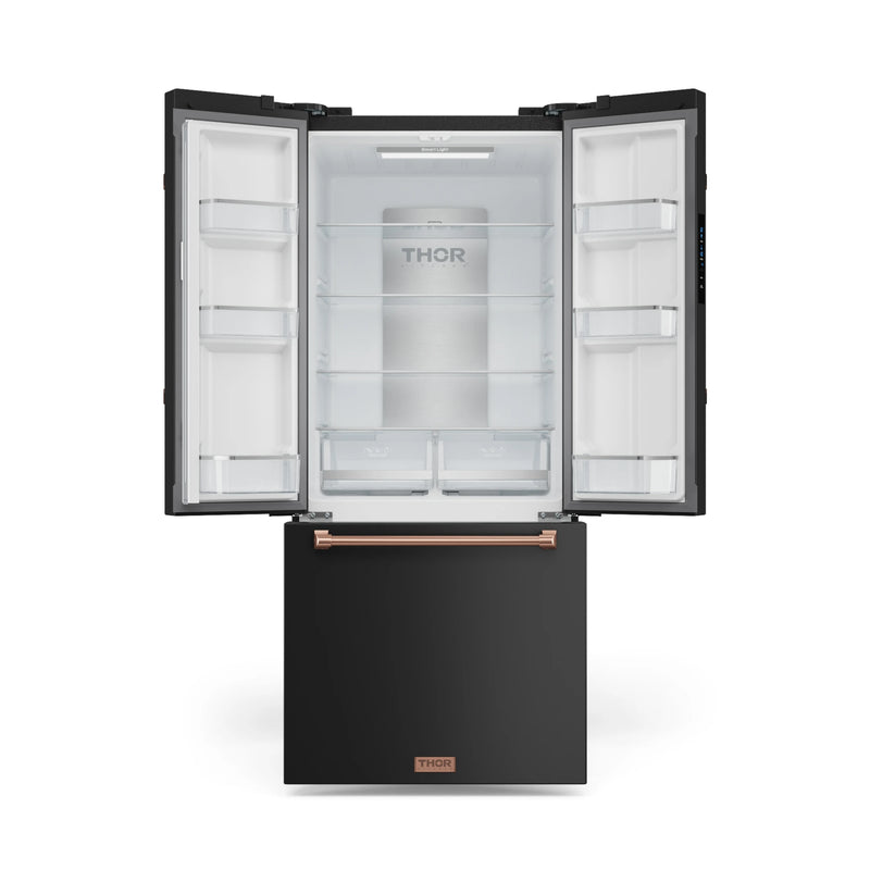 Thor Kitchen Gordon Ramsay Series 30-Inch 17.5 cu ft French Door Counter Depth Refrigerator with Ice Maker in Black with Rose Gold Trim (RF3017FFD00-RSG)