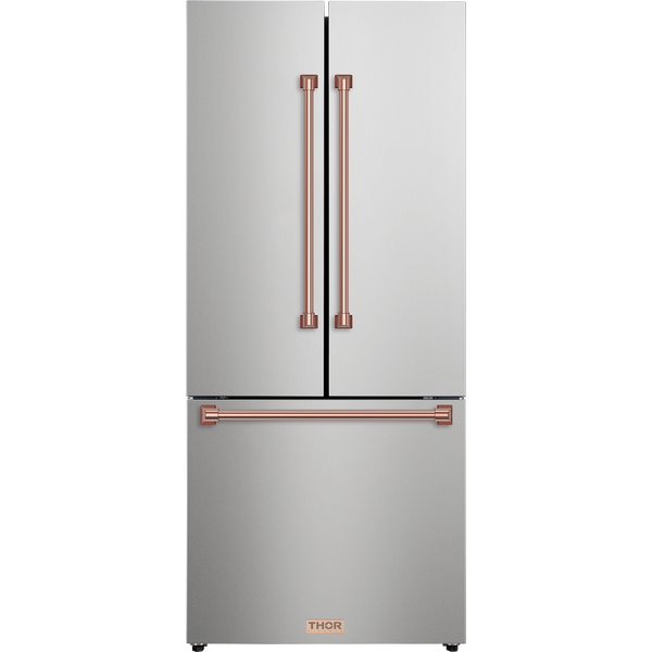 Thor Kitchen Gordon Ramsay Series 30-Inch 17.5 cu ft French Door Counter Depth Refrigerator with Ice Maker in Stainless Steel with Rose Gold Trim  (RF3017FFD99-RSG)