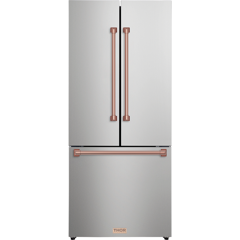 Thor Kitchen Gordon Ramsay Series 30-Inch 17.5 cu ft French Door Counter Depth Refrigerator with Ice Maker in Stainless Steel with Rose Gold Trim  (RF3017FFD99-RSG)