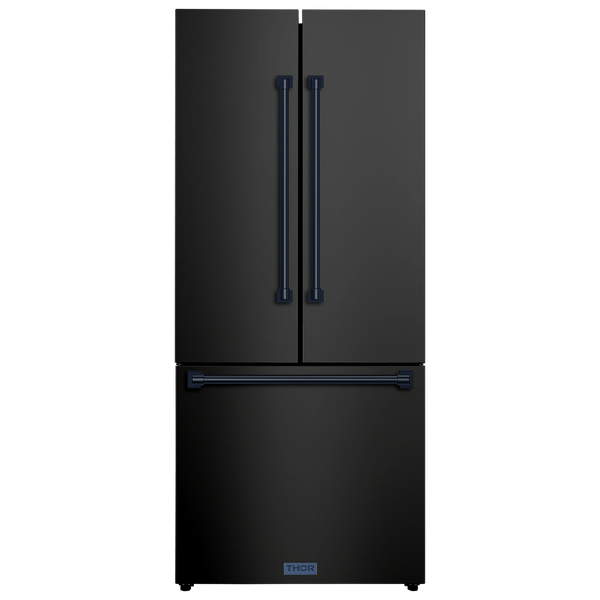 Thor Kitchen Gordon Ramsay Series 30-Inch 17.5 cu ft French Door Counter Depth Refrigerator with Ice Maker in Black with Navy Blue Trim (RF3017FFD00-BLU)