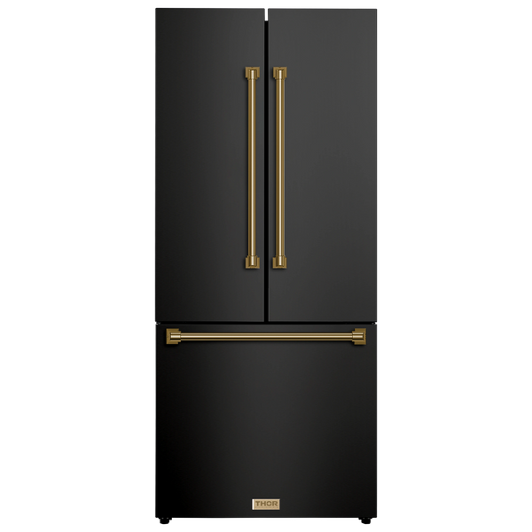 Thor Kitchen Gordon Ramsay Series 30-Inch 17.5 cu ft French Door Counter Depth Refrigerator with Ice Maker in Black with Bronze Trim (RF3017FFD00-BRZ)