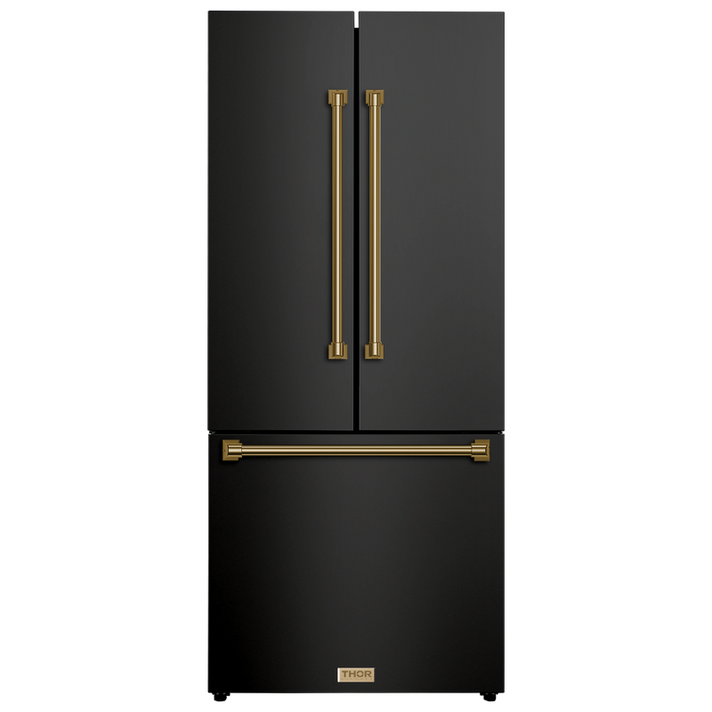 Thor Kitchen Gordon Ramsay Series 30-Inch 17.5 cu ft French Door Counter Depth Refrigerator with Ice Maker in Black with Bronze Trim (RF3017FFD00-BRZ)