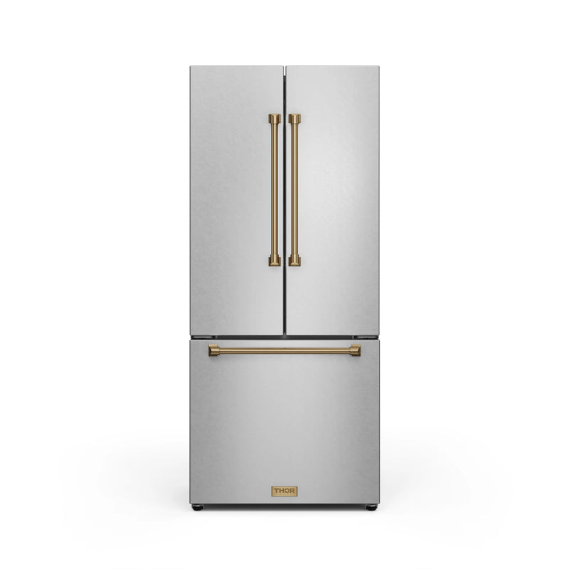 Thor Kitchen Gordon Ramsay Series 30-Inch 17.5 cu ft French Door Counter Depth Refrigerator with Ice Maker in Stainless Steel with Bronze Trim (RF3017FFD99-BRZ)