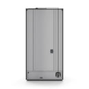 Black French door refrigerator with bronze vertical handles, shown from the front
