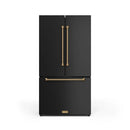 Gordon Ramsay by Thor Kitchen 4-Piece Appliance Package -  30-Inch Electric Range,  Wall Mount Range Hood, 36-Inch French Door Refrigerator, and Dishwasher in Black with Bronze Trim
