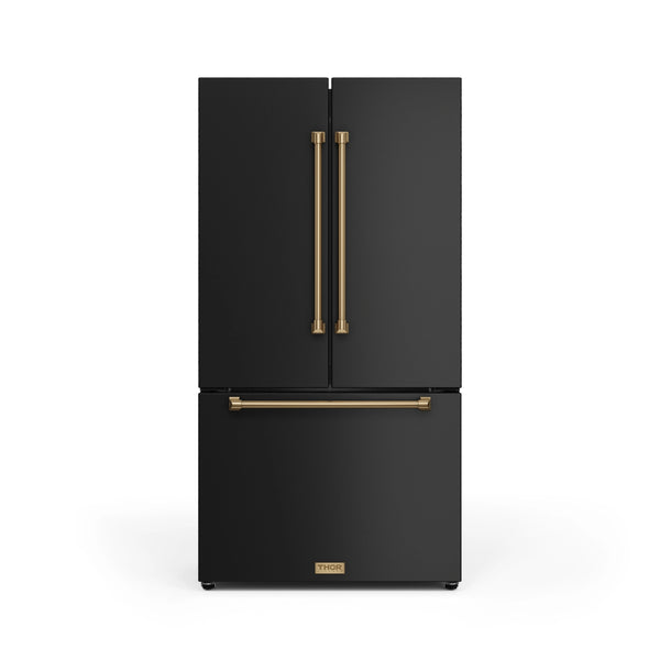 Thor Kitchen Gordon Ramsay Series 36-Inch 20.3 cu ft French Door Counter Depth Refrigerator with Ice Maker in Black with Bronze Trim (RF3621CTD00-BRZ)