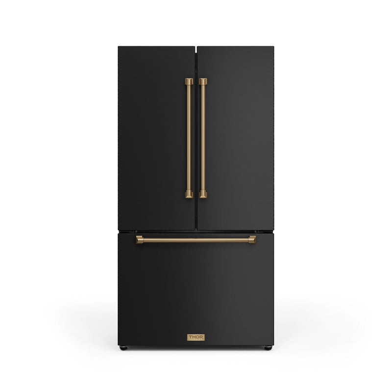 Thor Kitchen Gordon Ramsay Series 36-Inch 20.3 cu ft French Door Counter Depth Refrigerator with Ice Maker in Black with Bronze Trim (RF3621CTD00-BRZ)