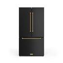 Gordon Ramsay by Thor Kitchen 4-Piece Appliance Package -  48-Inch Propane Gas Range, Wall Mount Range Hood, 36-Inch French Door Refrigerator, and Dishwasher in Black with Bronze Trim