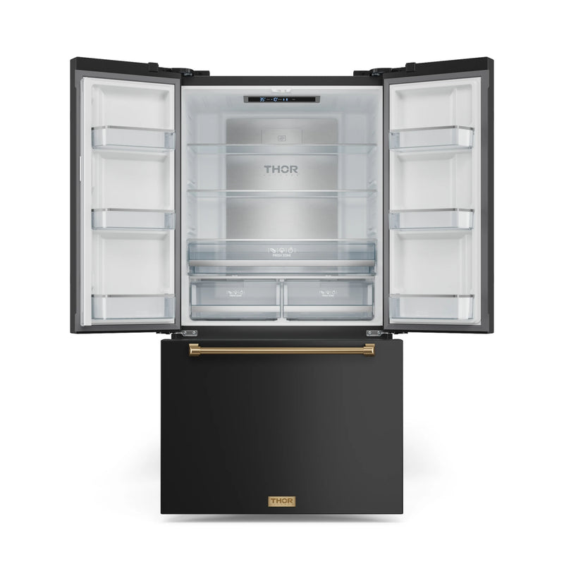 Thor Kitchen Gordon Ramsay Series 36-Inch 20.3 cu ft French Door Counter Depth Refrigerator with Ice Maker in Black with Bronze Trim (RF3621CTD00-BRZ)