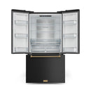 Gordon Ramsay by Thor Kitchen 4-Piece Appliance Package -  48-Inch Propane Gas Range, Wall Mount Range Hood, 36-Inch French Door Refrigerator, and Dishwasher in Black with Bronze Trim