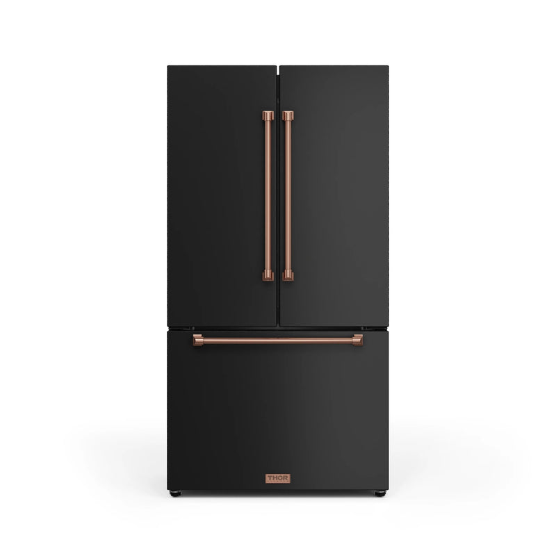 Thor Kitchen Gordon Ramsay Series 36-Inch 20.3 cu ft French Door Counter Depth Refrigerator with Ice Maker in Black with Rose Gold Trim (RF3621CTD00-RSG)