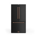 Gordon Ramsay by Thor Kitchen 4-Piece Appliance Package -  48-Inch Propane Gas Range, Wall Mount Range Hood, 36-Inch French Door Refrigerator, and Dishwasher in Black with Rose Gold Trim
