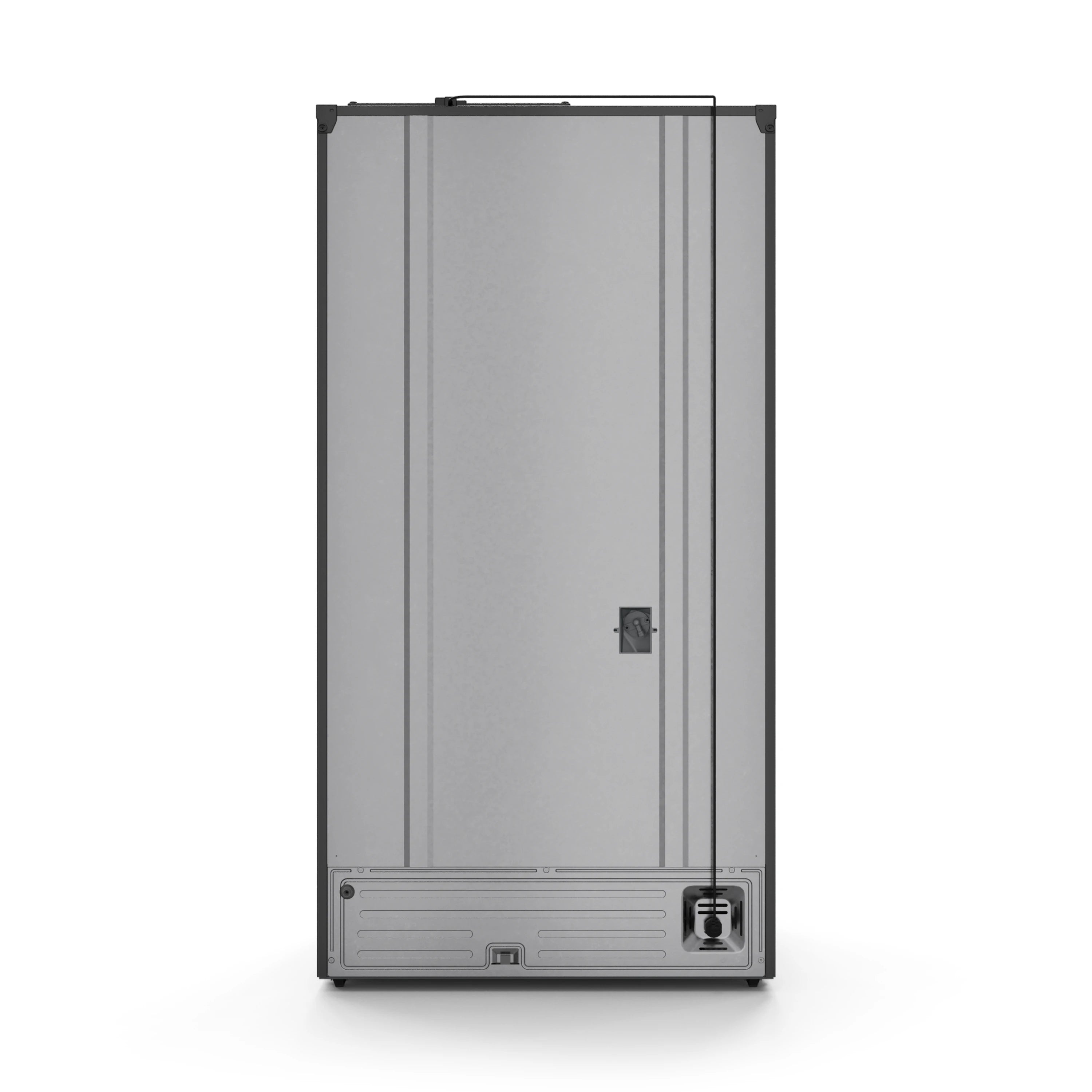 Black counter-depth refrigerator side view with exterior control area