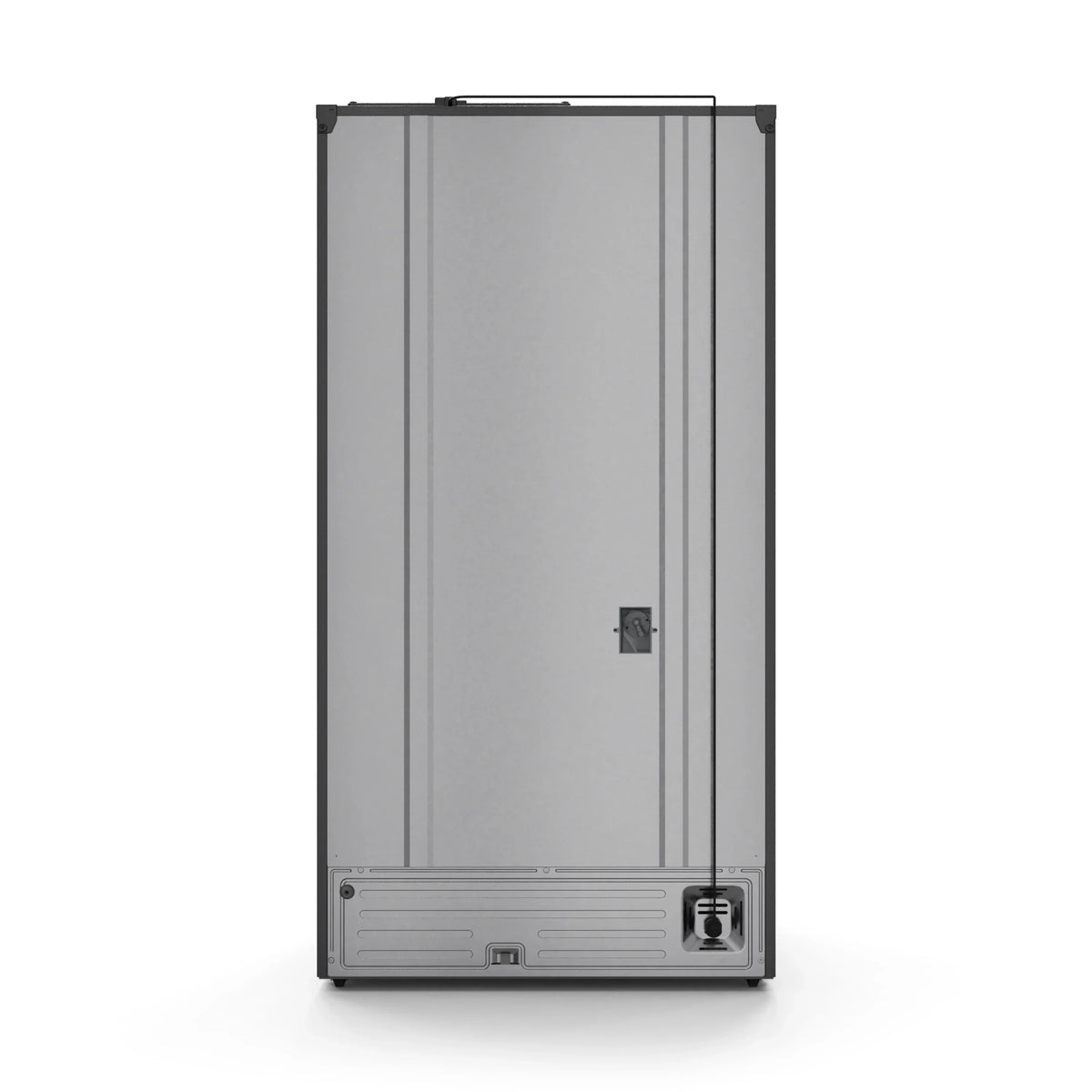 Black stainless-trim refrigerator door with handle and side control panel